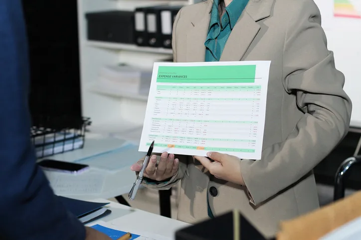 Accountant presenting an expense variance report